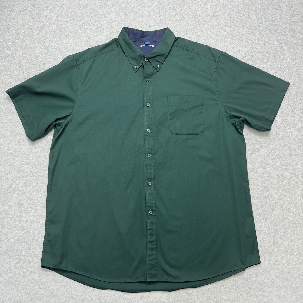 JoesUSA.com Button-Up Easy Care Shirt Men's 2XL Green/Navy Short Sleeve Pocket